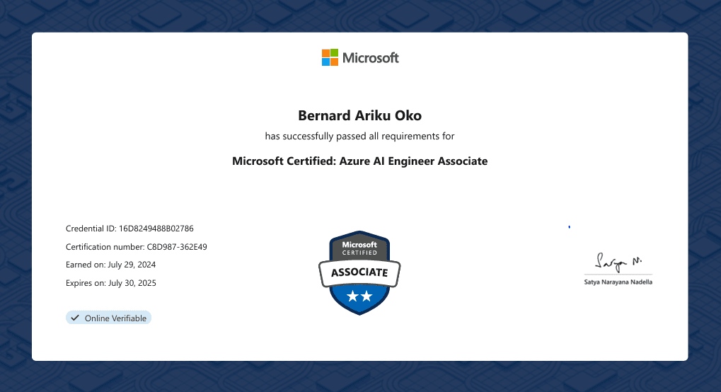 Microsoft Certified: Azure AI Engineer Associate