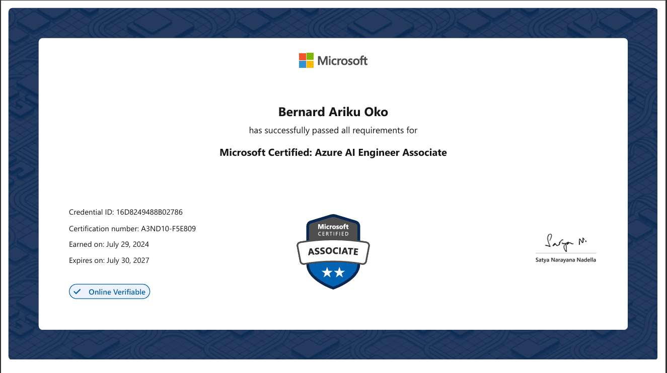 Microsoft Certified: Azure AI Engineer Associate